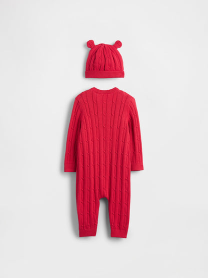 Kırmızı Cable-knit One-piece Outfit Set