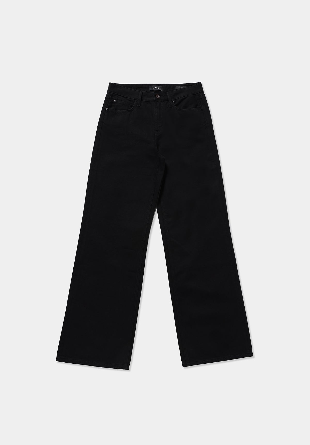 Regular Fit Yüksel Bel Geniş Paça Cepli Kadın Black Black Denim Jean Pantolon