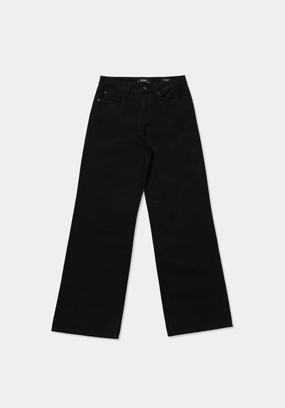 Regular Fit Yüksel Bel Geniş Paça Cepli Kadın Black Black Denim Jean Pantolon