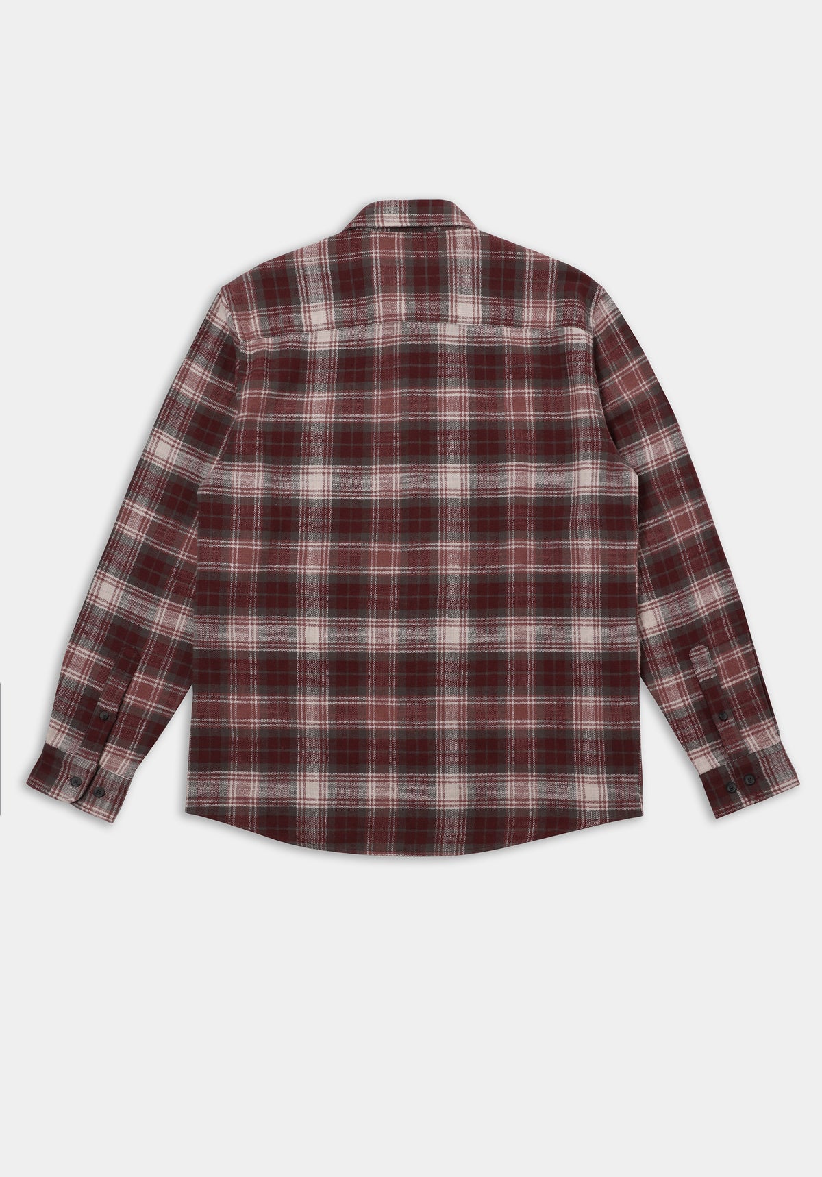 Regular Fit Shirt Neck Ekoseli Erkek Bordo Uzun Kol Gömlek