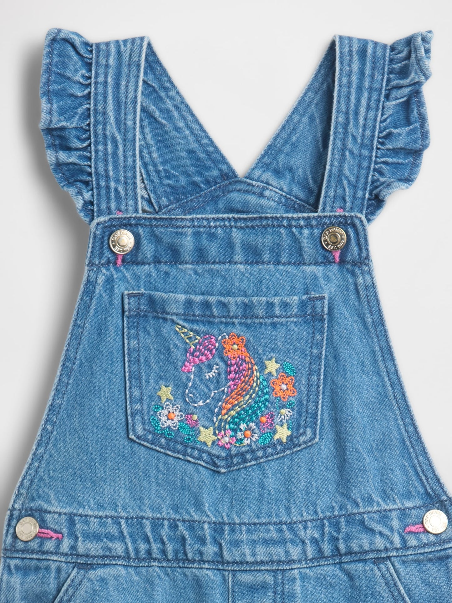 Mavi Işlemeli Denim Tulum