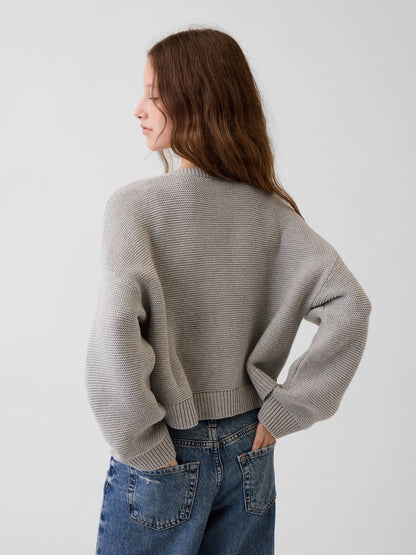 Açık Gri %100 Pamuk Oversized Boxy Triko Hırka