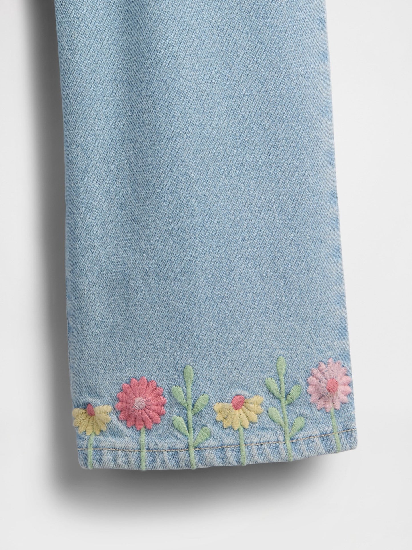 Açık Mavi Işlemeli Wide-leg Jean Pantolon
