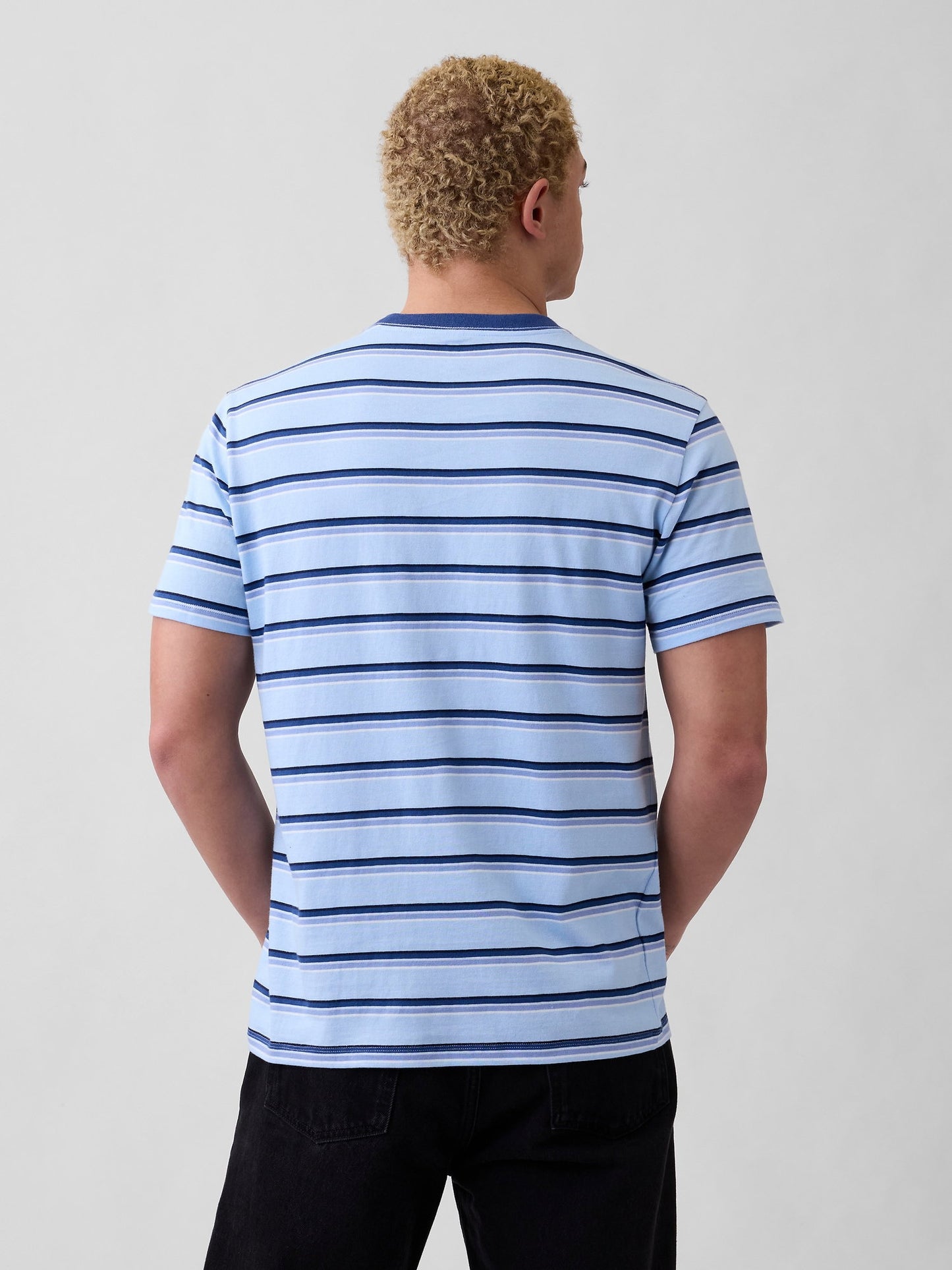Açık Mavi Relaxed Bisiklet Yaka T-shirt