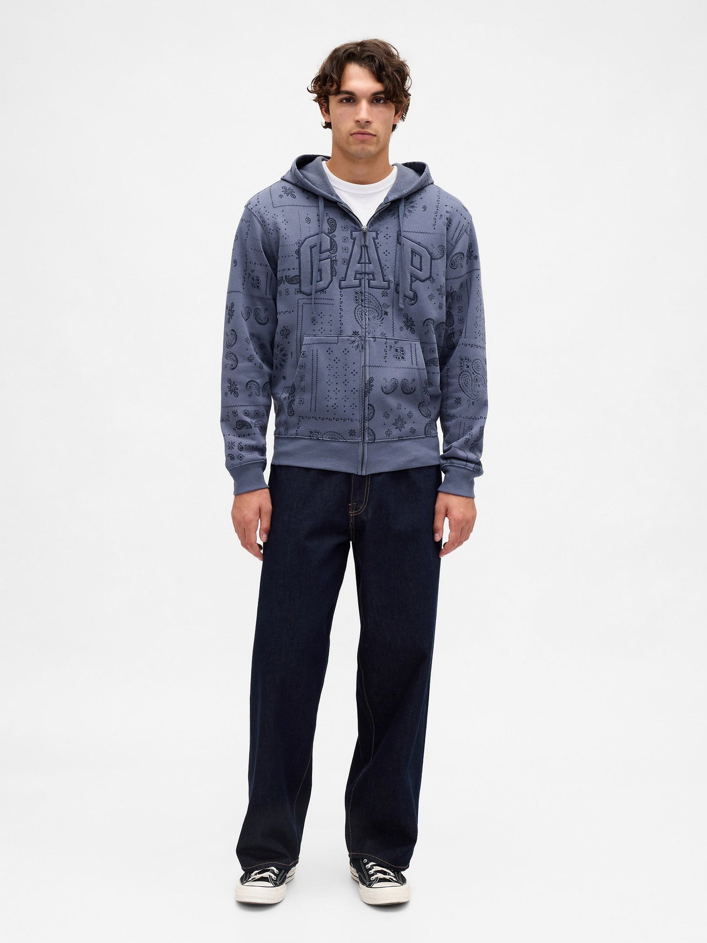 Gri Relaxed Gap Logo Kamuflaj Fermuarlı Sweatshirt