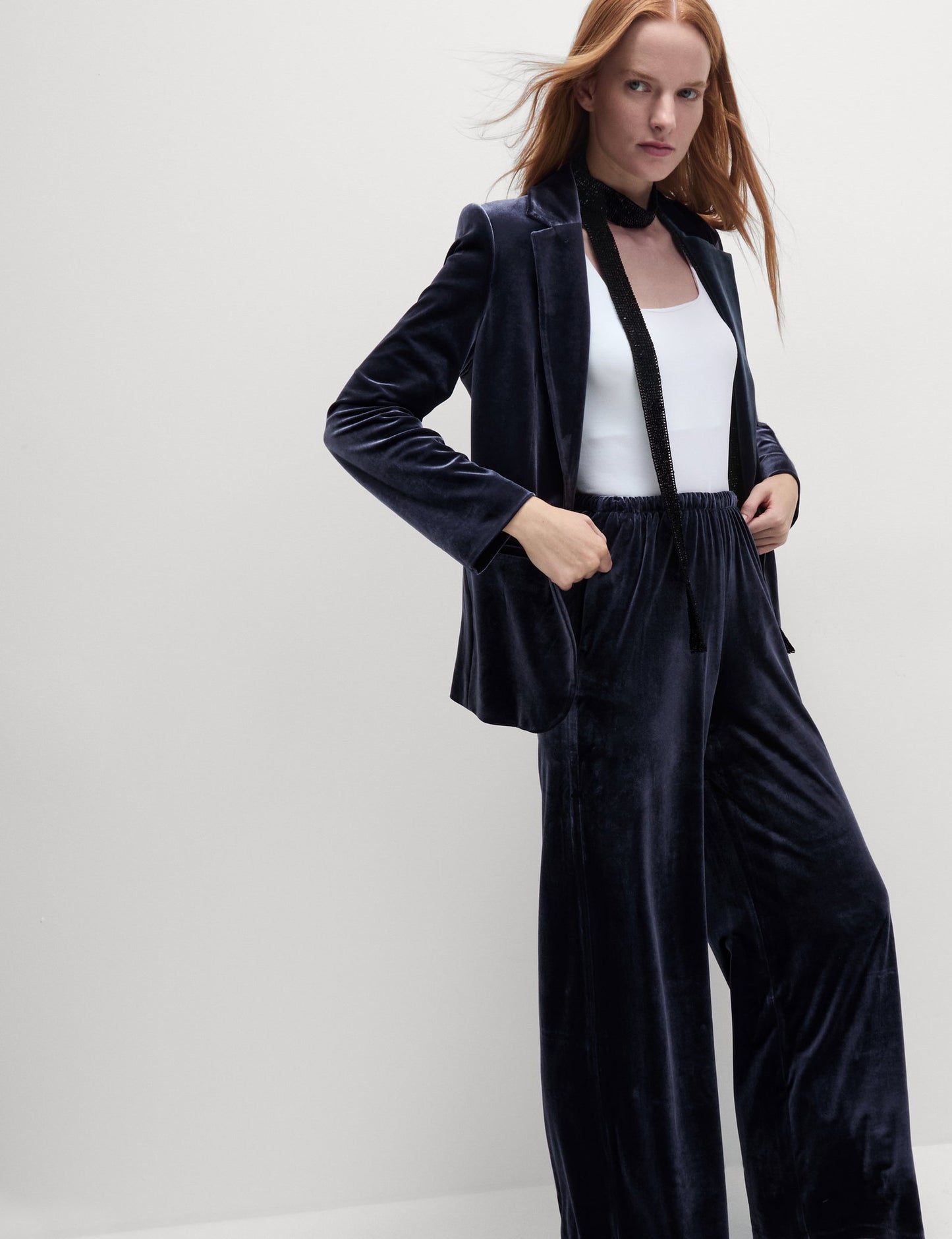 Yüksek Bel Kadife Wide Leg Pantolon