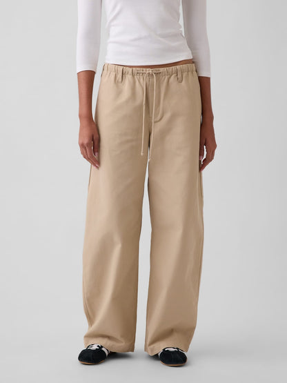 Haki Kanvas Easy Baggy Barrel Kargo Pantolon