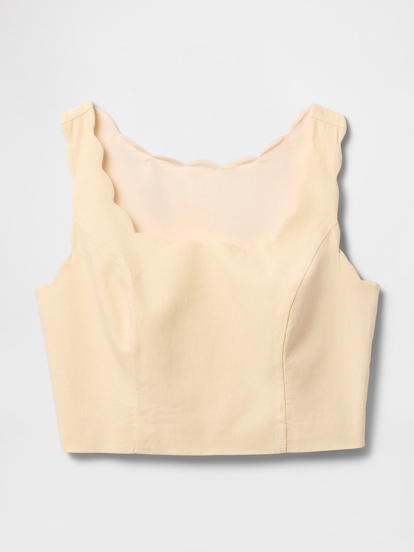 Bej Keten Karışımlı Crop Askılı Bluz