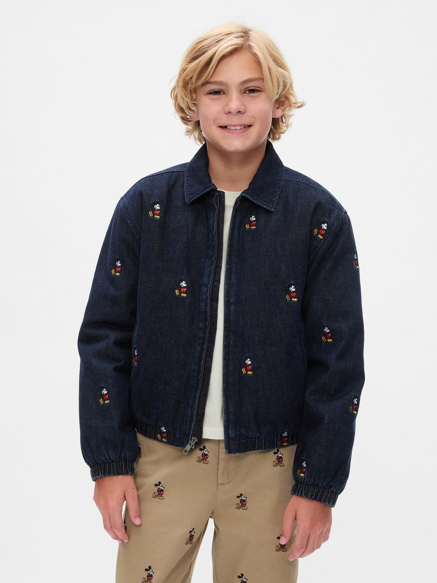 Lacivert Gap × Disney Işlemeli Denim Bomber Ceket