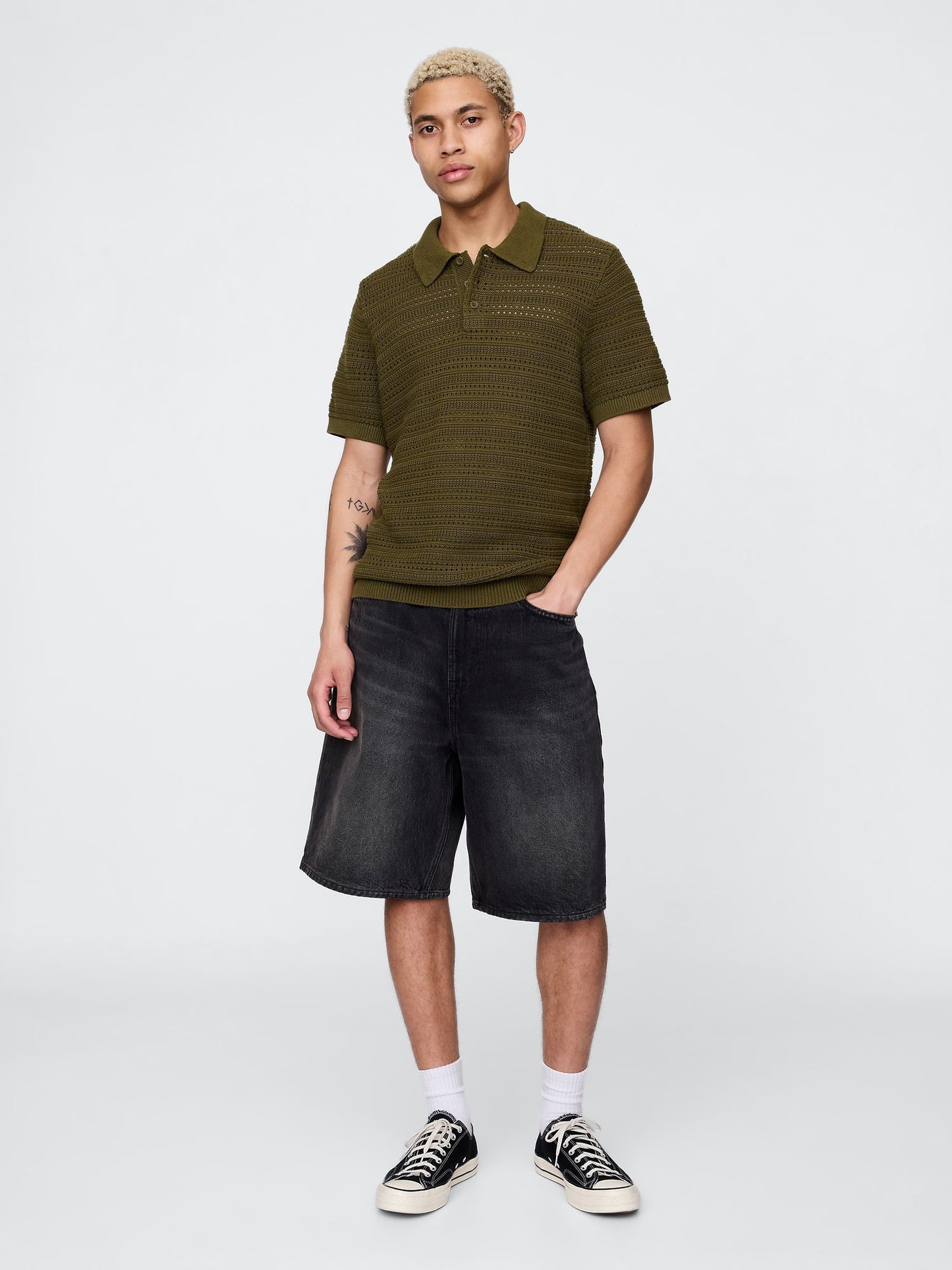 Haki Örgü Polo T-shirt