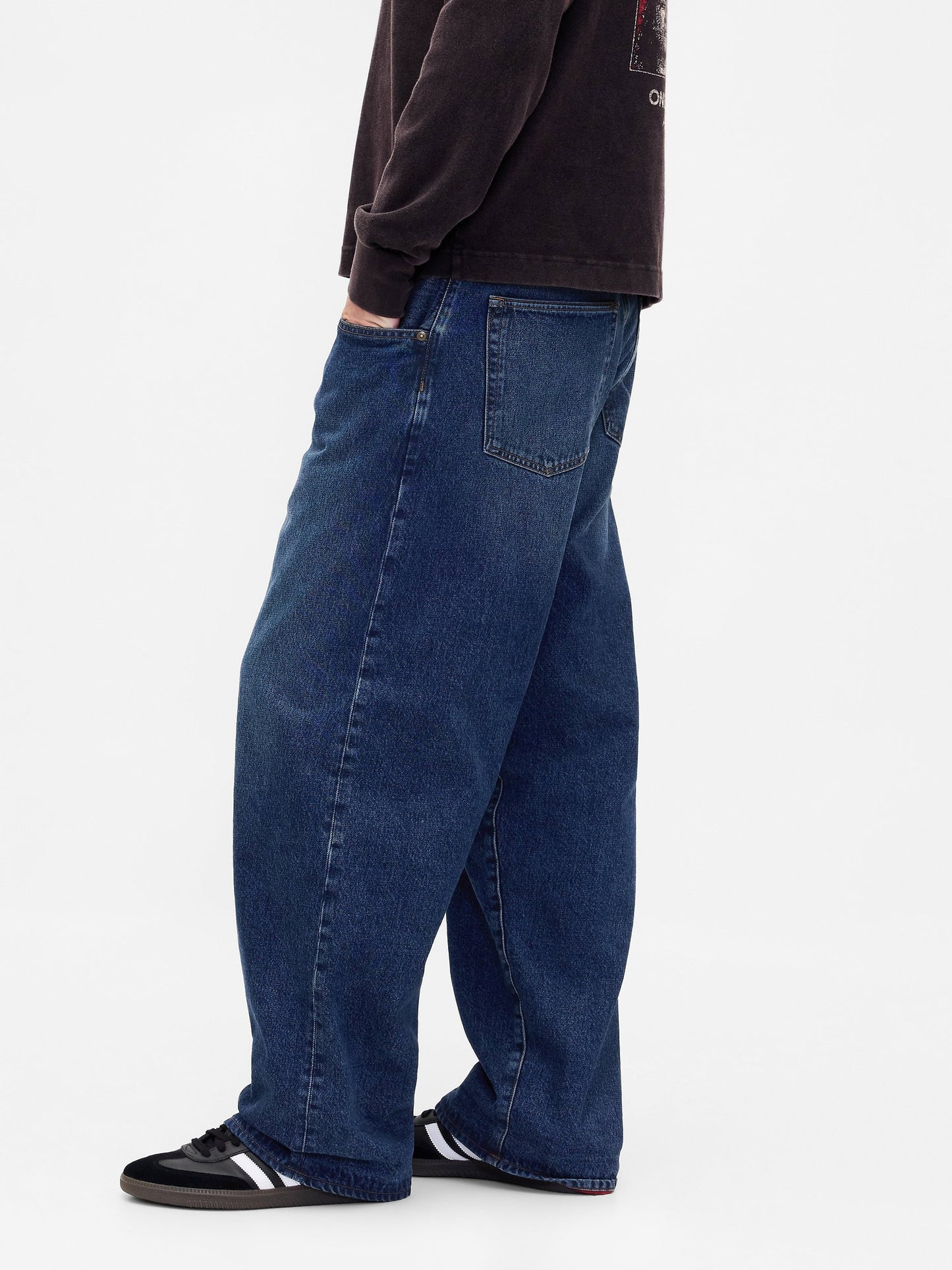 Koyu Mavi Stranger Things Flannel-astarlı Extra Baggy Jean Pantolon