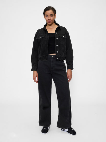 Siyah High Rise Wide-leg Jean Pantolon