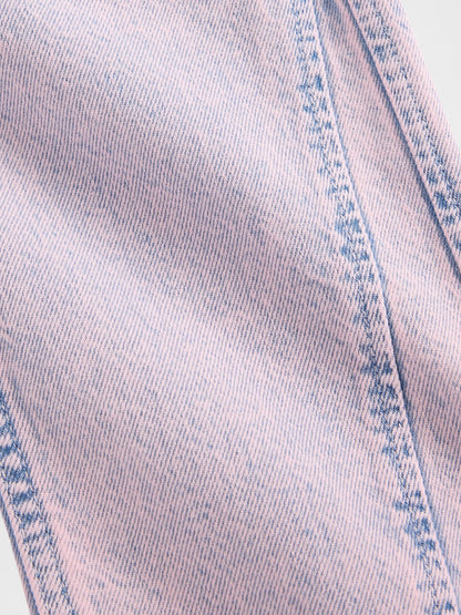 Açık Pembe Pull-on Baggy Wide-leg Jean Pantolon