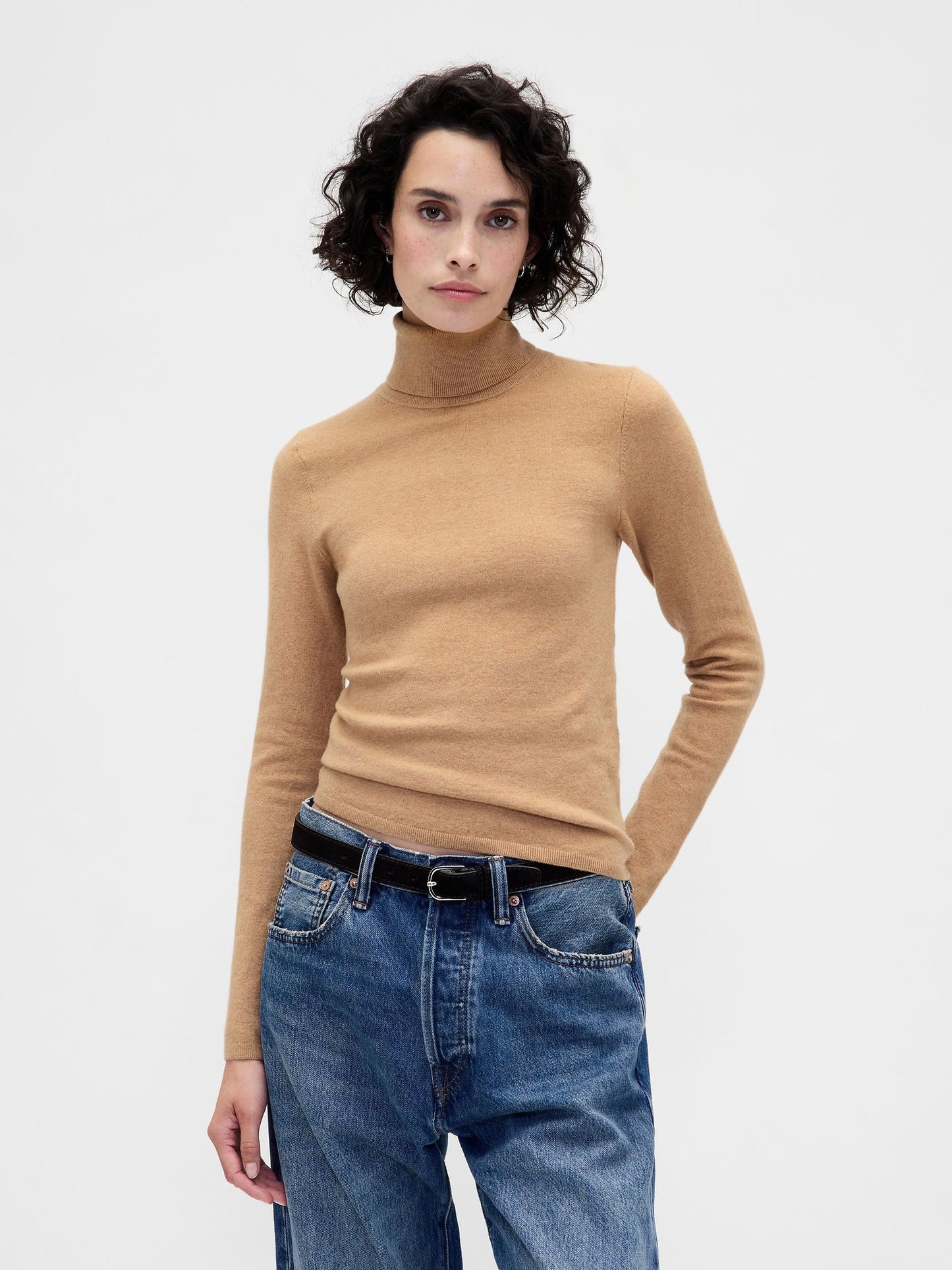 Bej Cashsoft Stretch Turtleneck Kazak