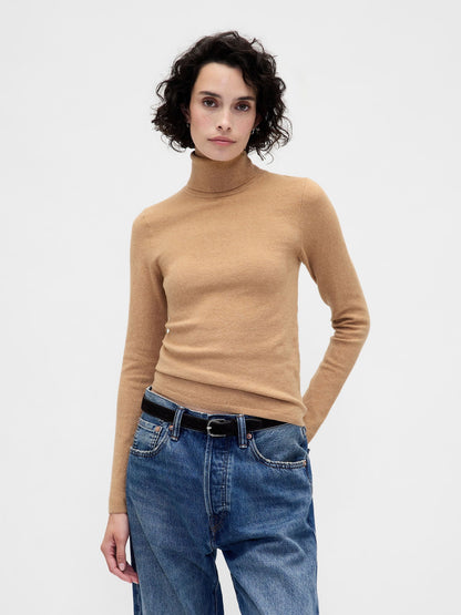 Bej Cashsoft Stretch Turtleneck Kazak