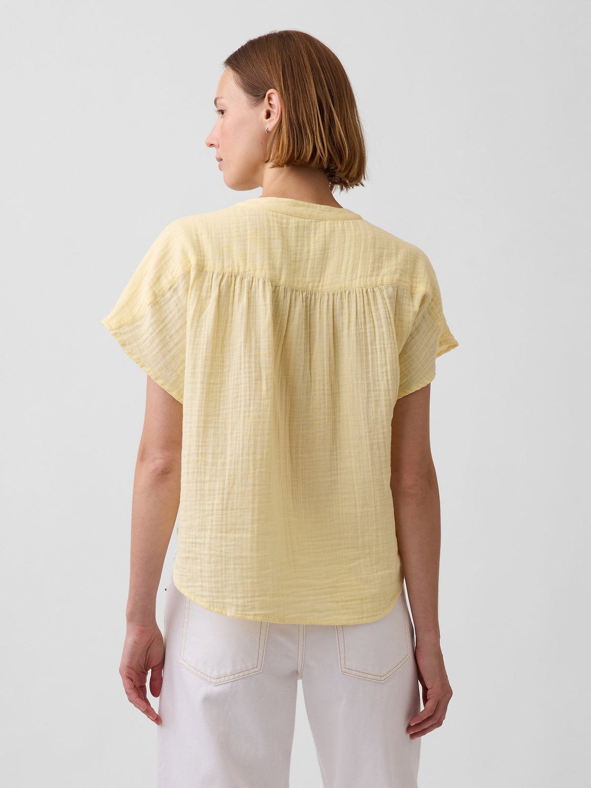 Sarı Pamuk Gauze Oversized Split-neck Üst
