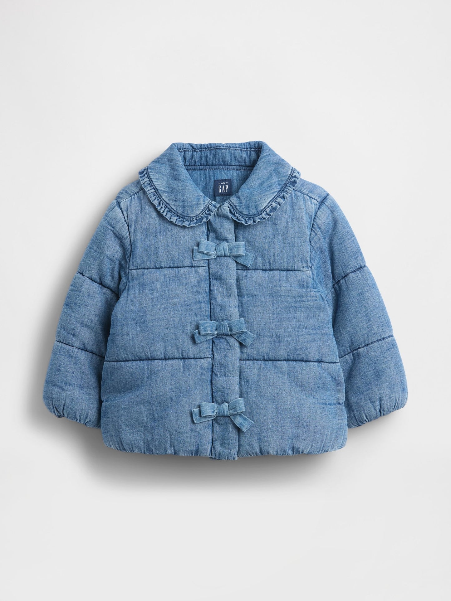 Açık Mavi Cozy-lined Denim Puffer Şişme Mont