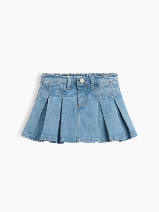 Açık Mavi Denim Pileli Şort Etek