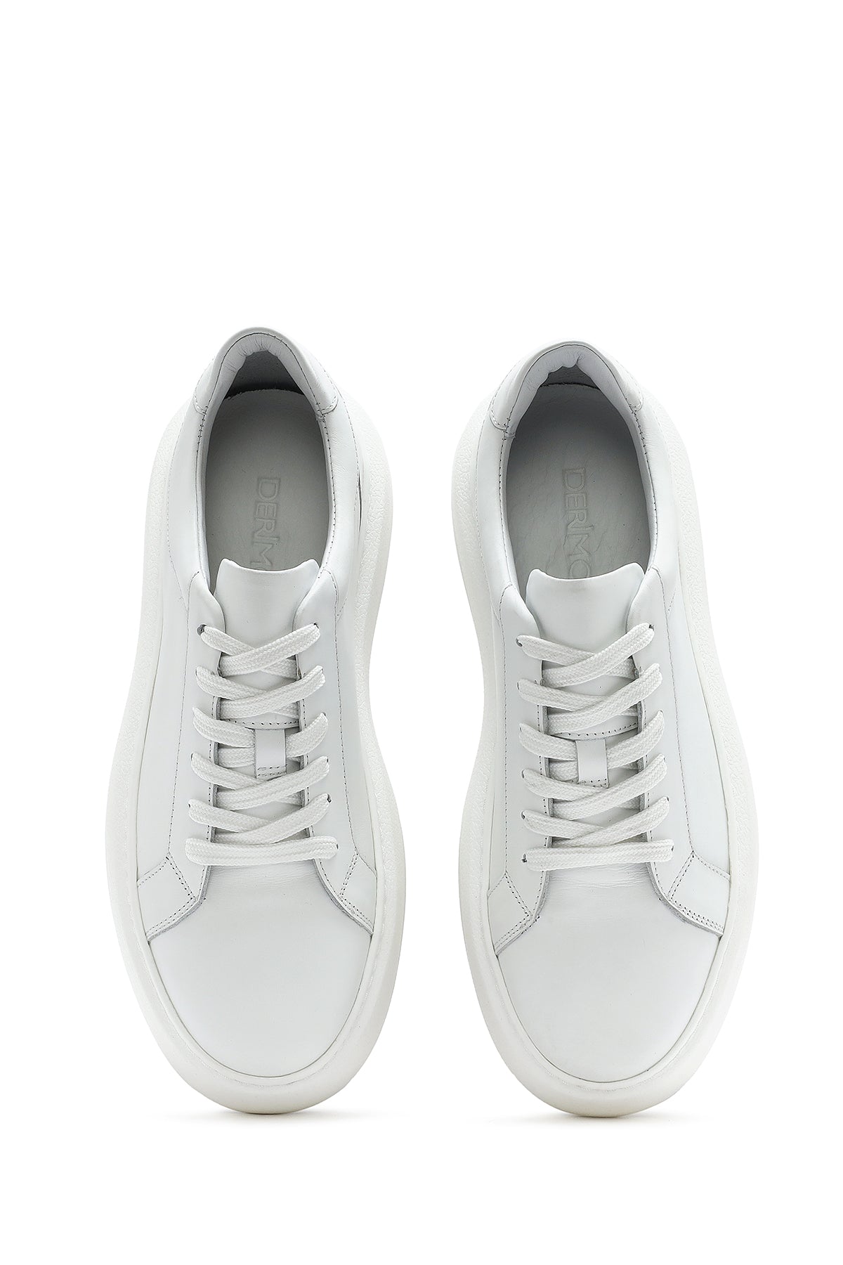 Erkek Beyaz Bağcıklı Kalın Tabanlı Deri Sneaker