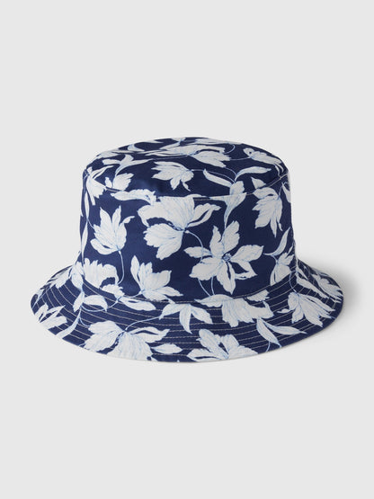 Mavi Çiçek Desenli Bucket Şapka