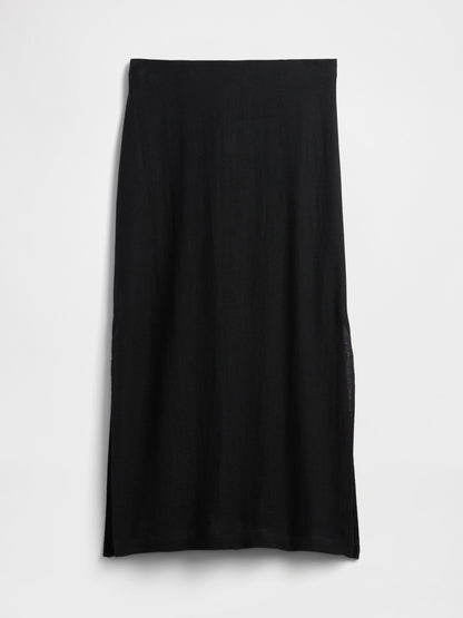 Siyah Keten Karışımı Maxi Slip Etek
