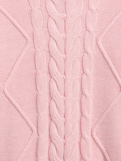 Açık Pembe Kids Relaxed Cable Örgü Kazak