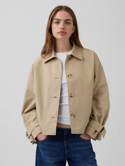 Bej Oversized Crop Trençkot Ceket
