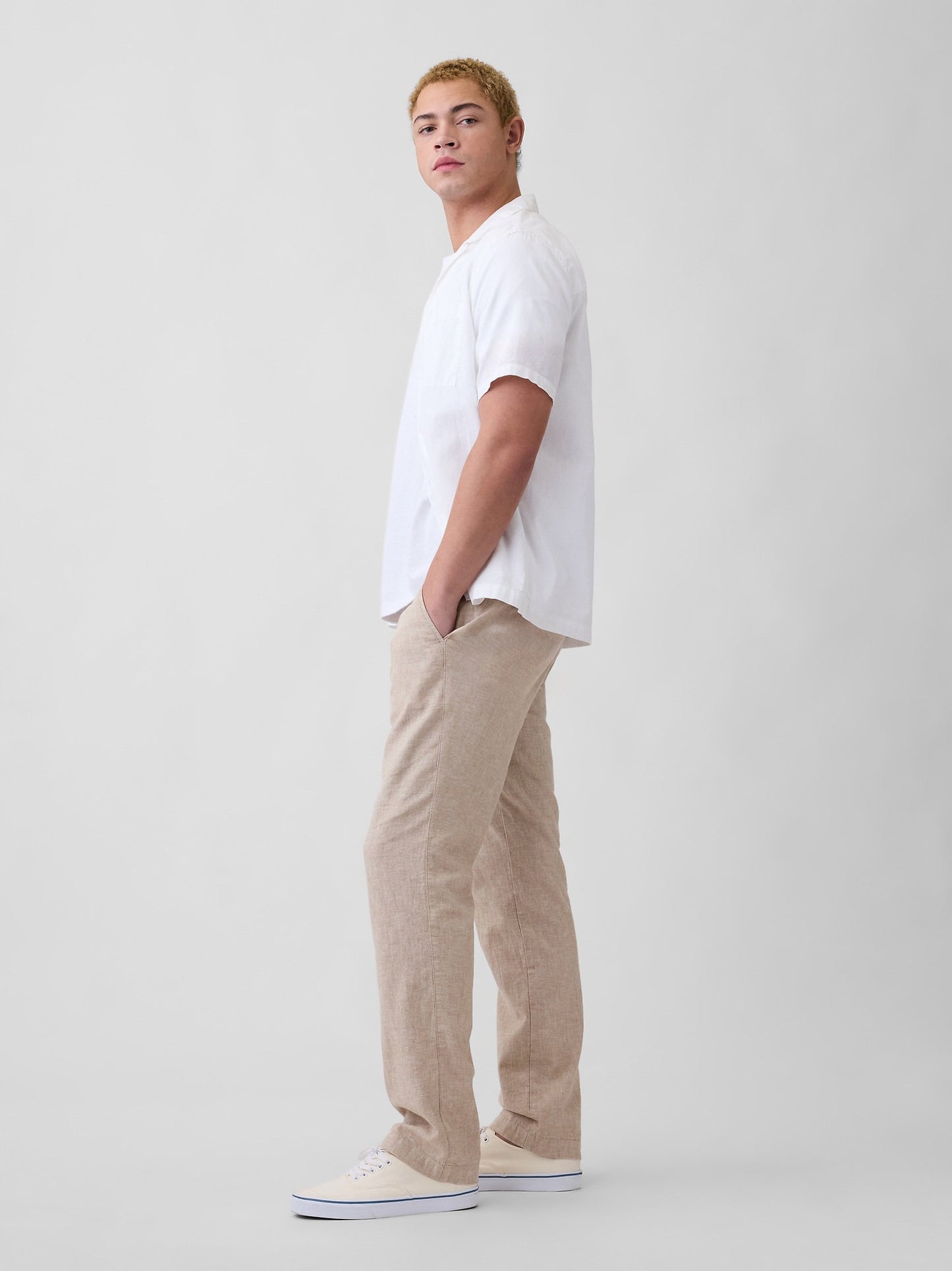 Bej Straight Keten Karışımı Pantolon