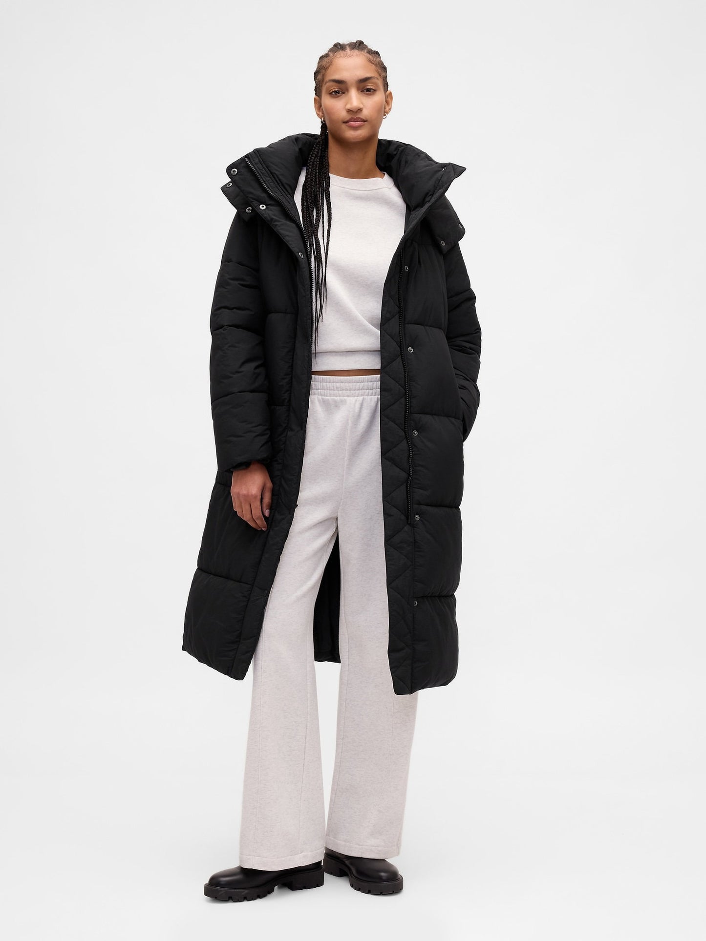 Siyah Belted Long Puffer Şişme Kaban