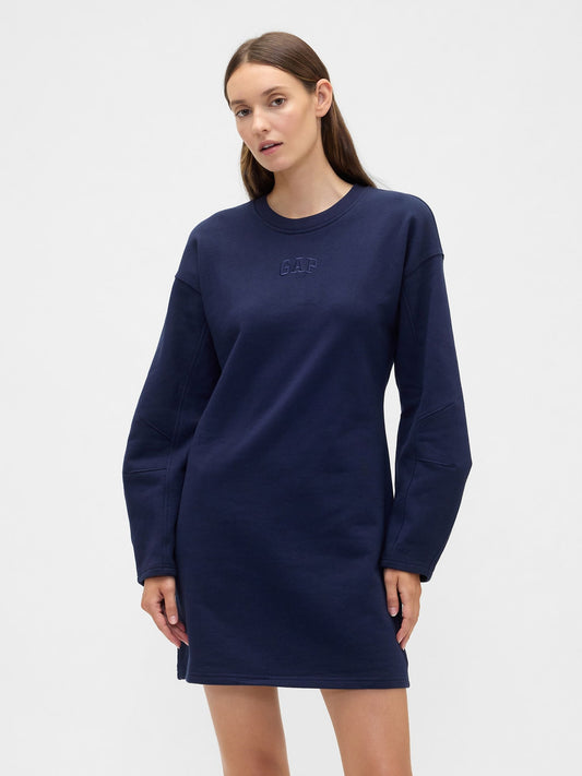 Lacivert Heavyweight Fransız Havlu Kumaş Logo Sweatshirt Elbise