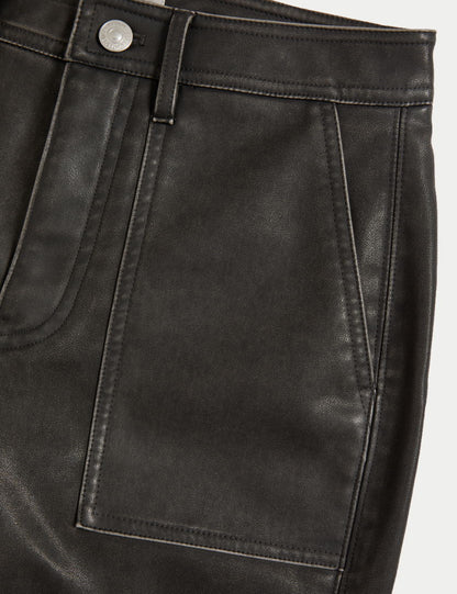 Deri Görünümlü Wide Leg Pantolon