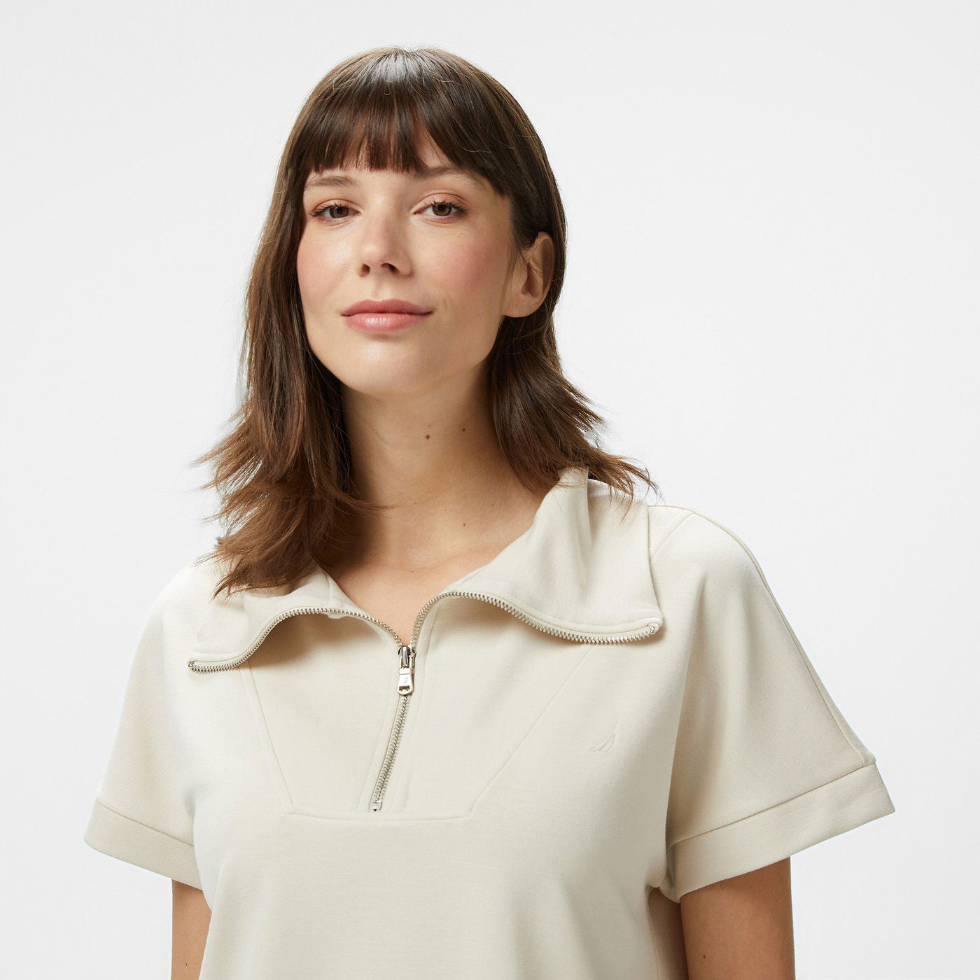 Nautica Kadın Ekru Regular Fit Dik Yaka Sweatshirt