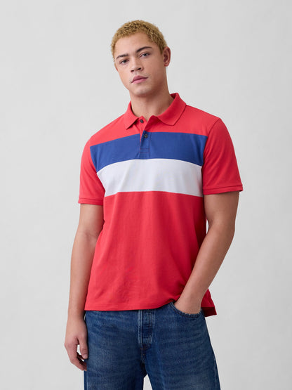 Kırmızı Colorblock Stretch Pique Polo T-shirt