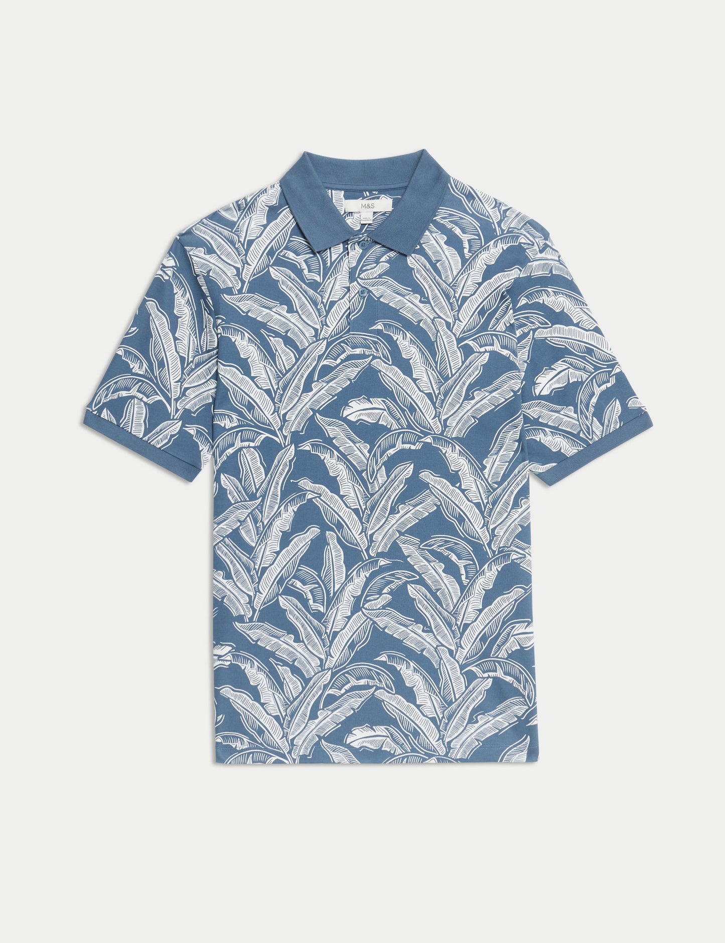 Saf Pamuklu Muz Yaprağı Desenli Polo Yaka T-shirt