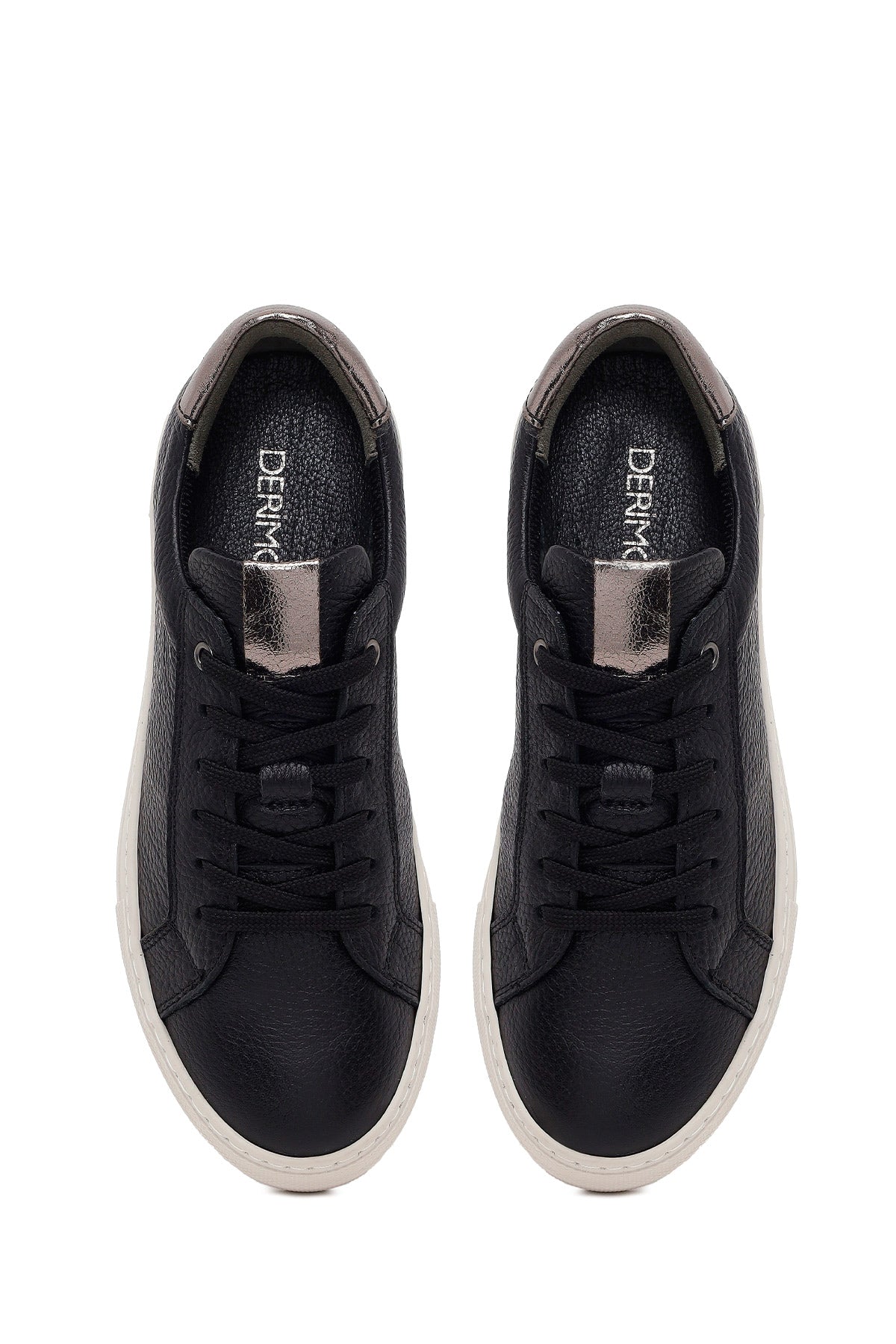 Kadın Siyah Bağcıklı Deri Sneaker