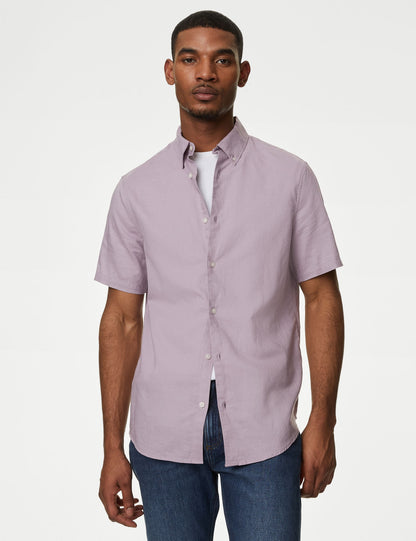 Regular Fit Kısa Kollu Keten Gömlek
