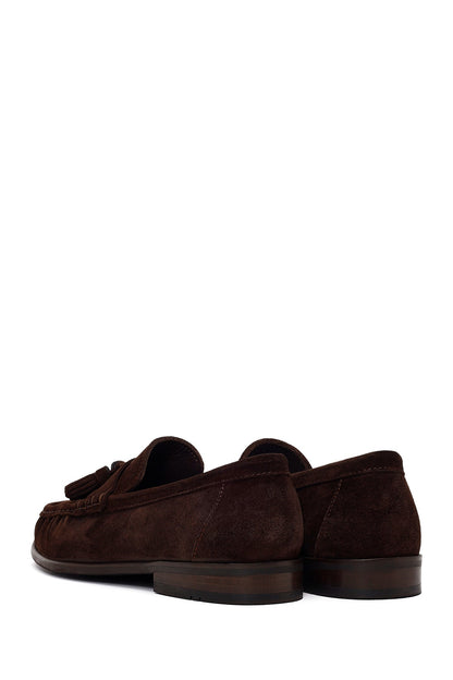 Erkek Kahverengi Püsküllü Süet Deri Casual Loafer