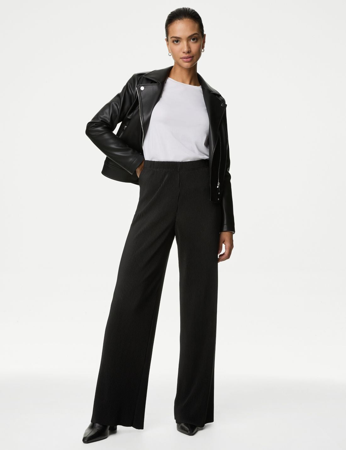 Pile Detaylı Wide Leg Pantolon