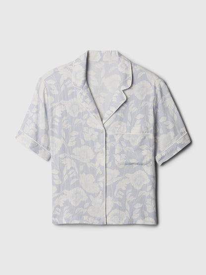 Gri Keten Karışımlı Pijama Üstü