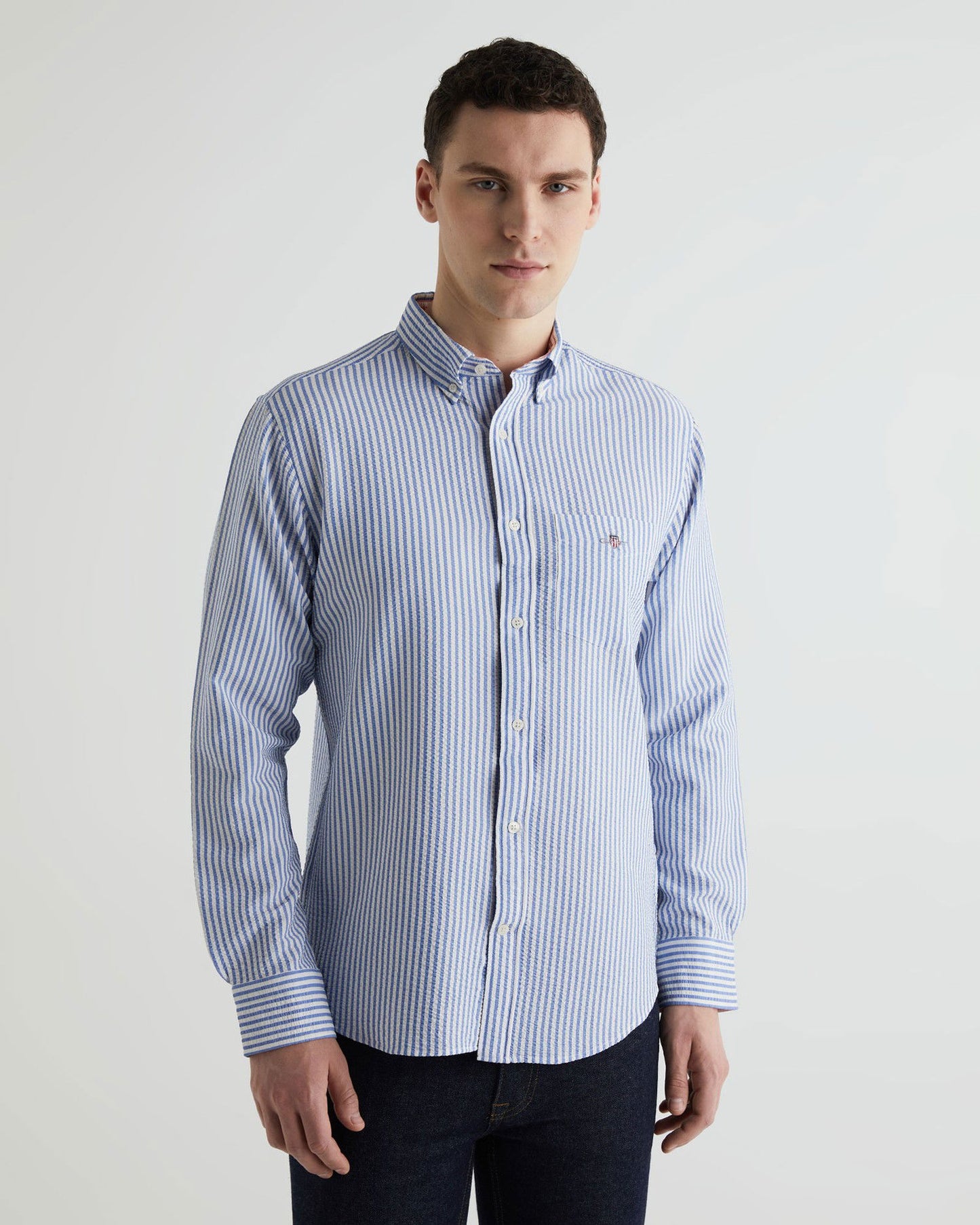 Gant Erkek Mavi Regular Fit Klasik Yaka Çizgili Gömlek