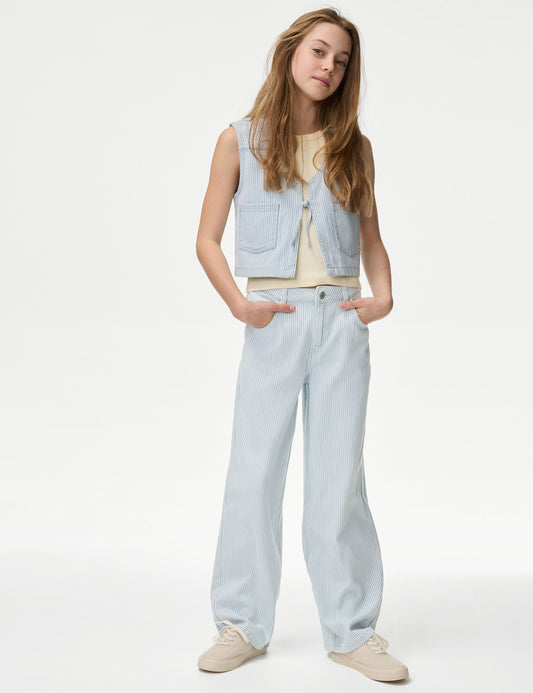 Wide Leg Çizgili Jean Pantolon (6-16 Yaş)