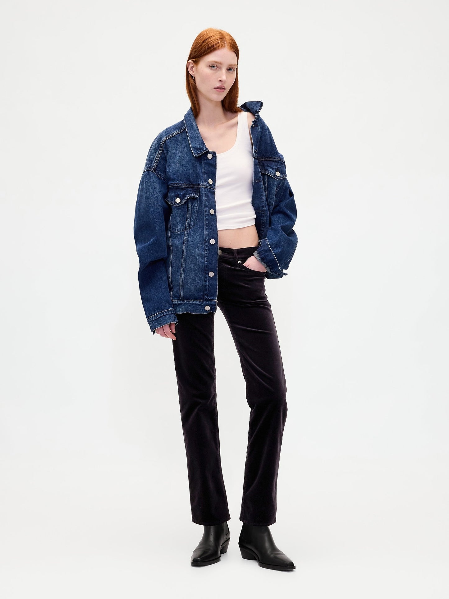 Siyah Low Rise Kadife '90s Slim Pantolon