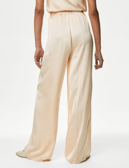 Yüksek Bel Wide Leg Saten Pantolon