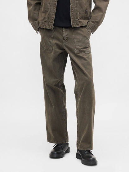 Haki Canvas Baggy Carpenter Jean Pantolon