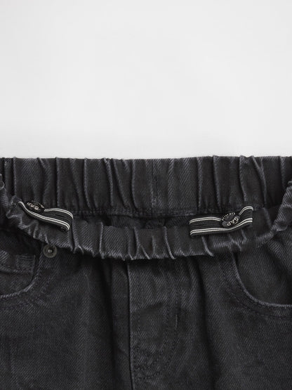 Siyah Pull-on Baggy Jean Pantolon