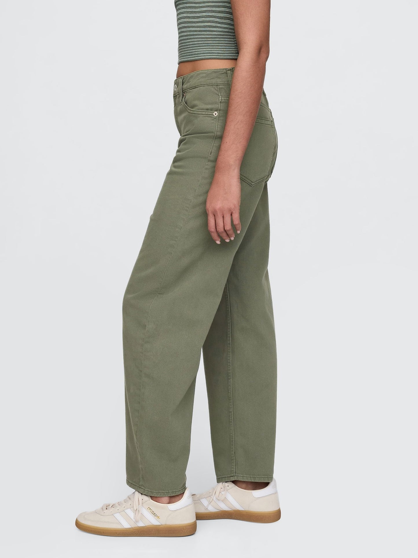 Haki High Rise Barrel Jean Pantolon