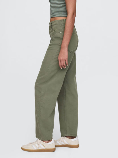 Haki High Rise Barrel Jean Pantolon