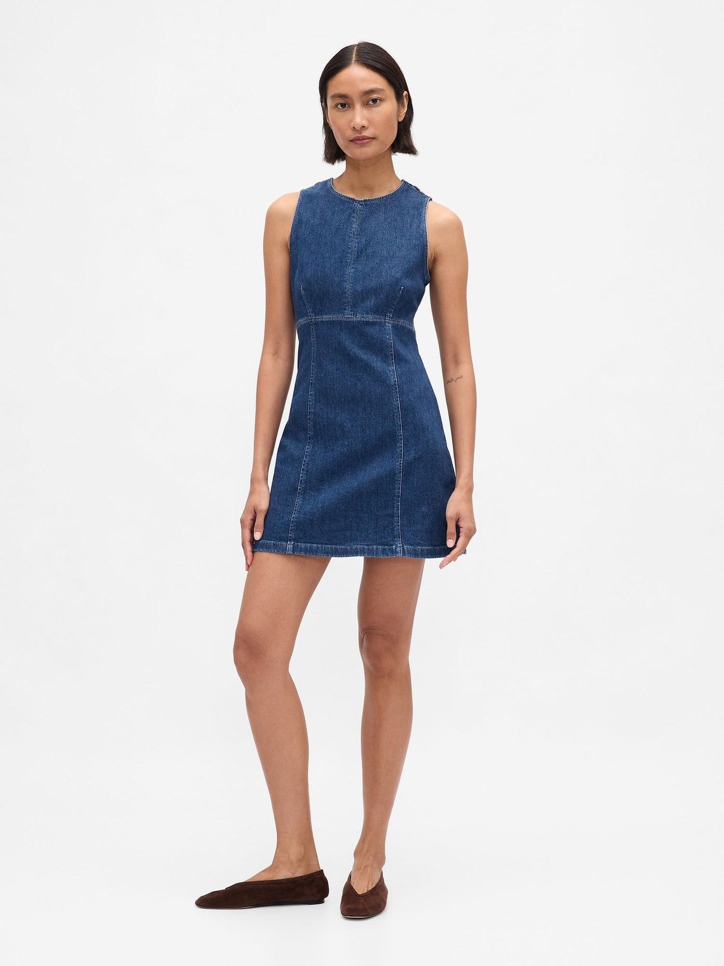 Koyu Mavi Denim Mini Shift Elbise