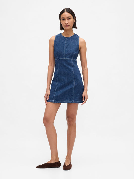 Koyu Mavi Denim Mini Shift Elbise