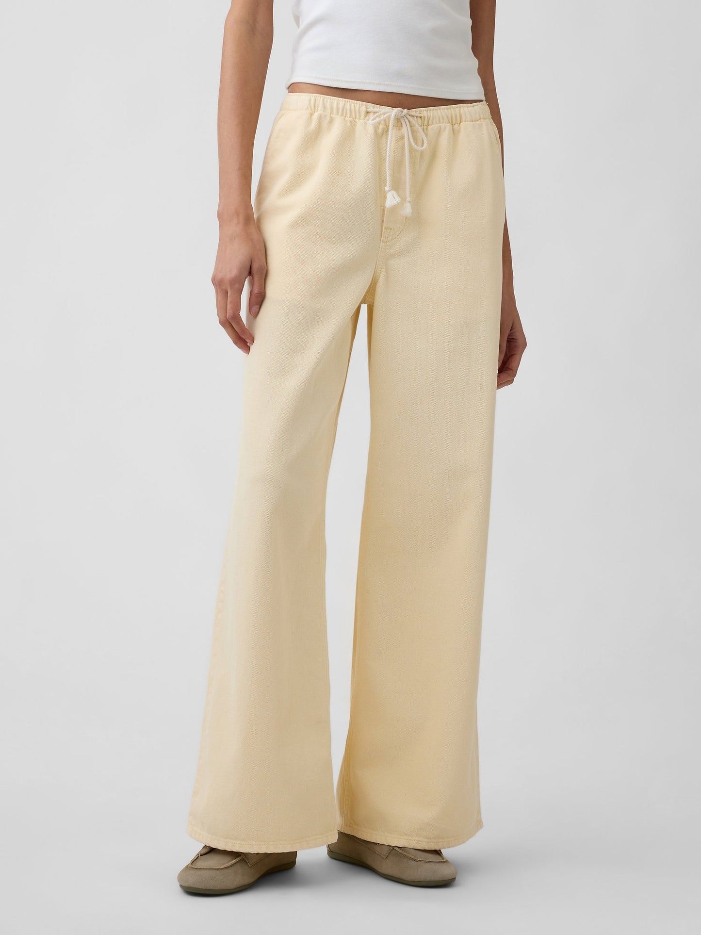 Sarı Mid Rise Pull-on Wide-leg Jean Pantolon